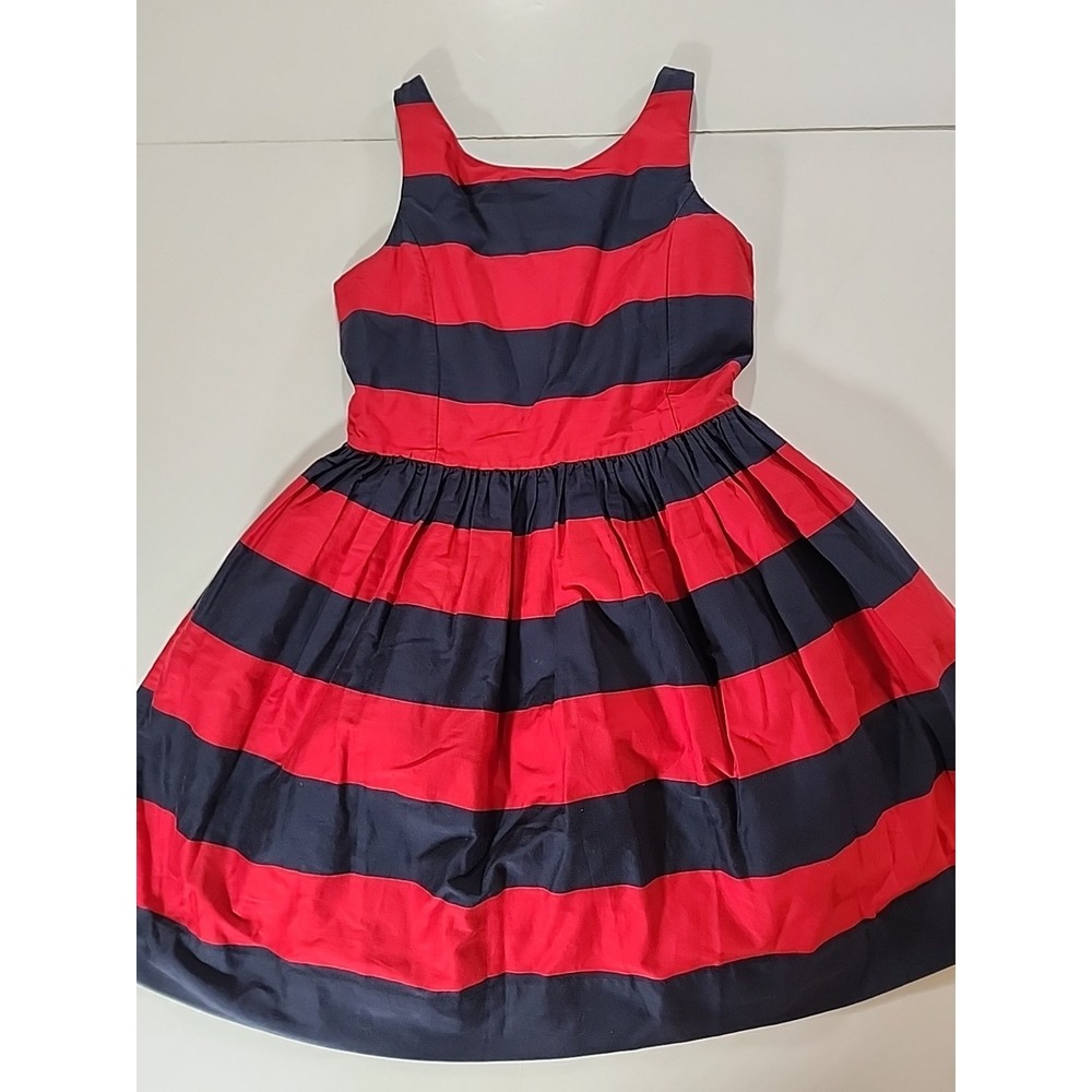 Ralph Lauren Girls 16 Striped Dress Navy Red Sleeveless Preppy Party Holiday